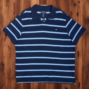 Vintage Polo Jeans Company‎ Polo Shirt Mens XL Blue Striped Pique Preppy Y2K